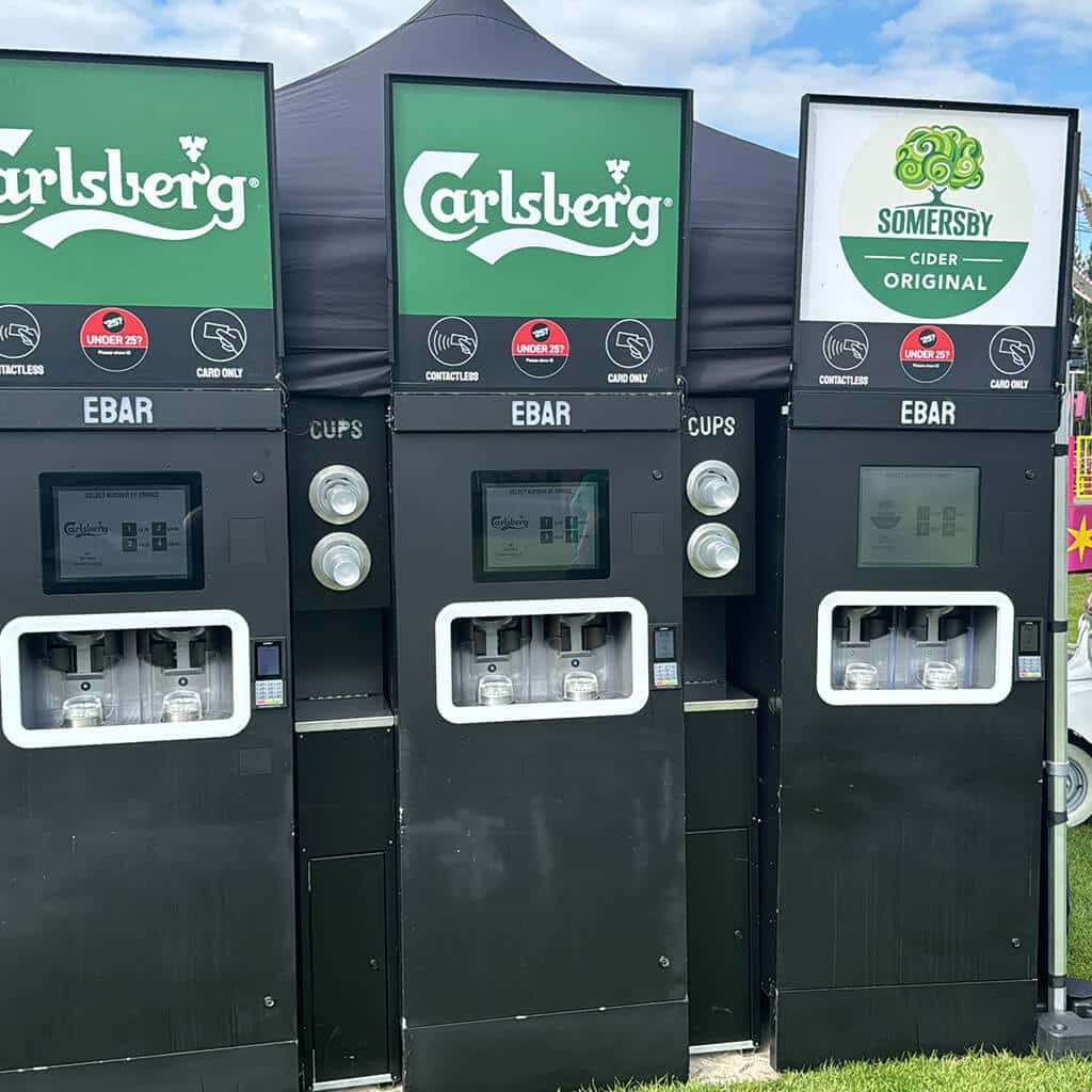 Three mobile EBar units set up to pour Carlsberg lager and Somersby cider