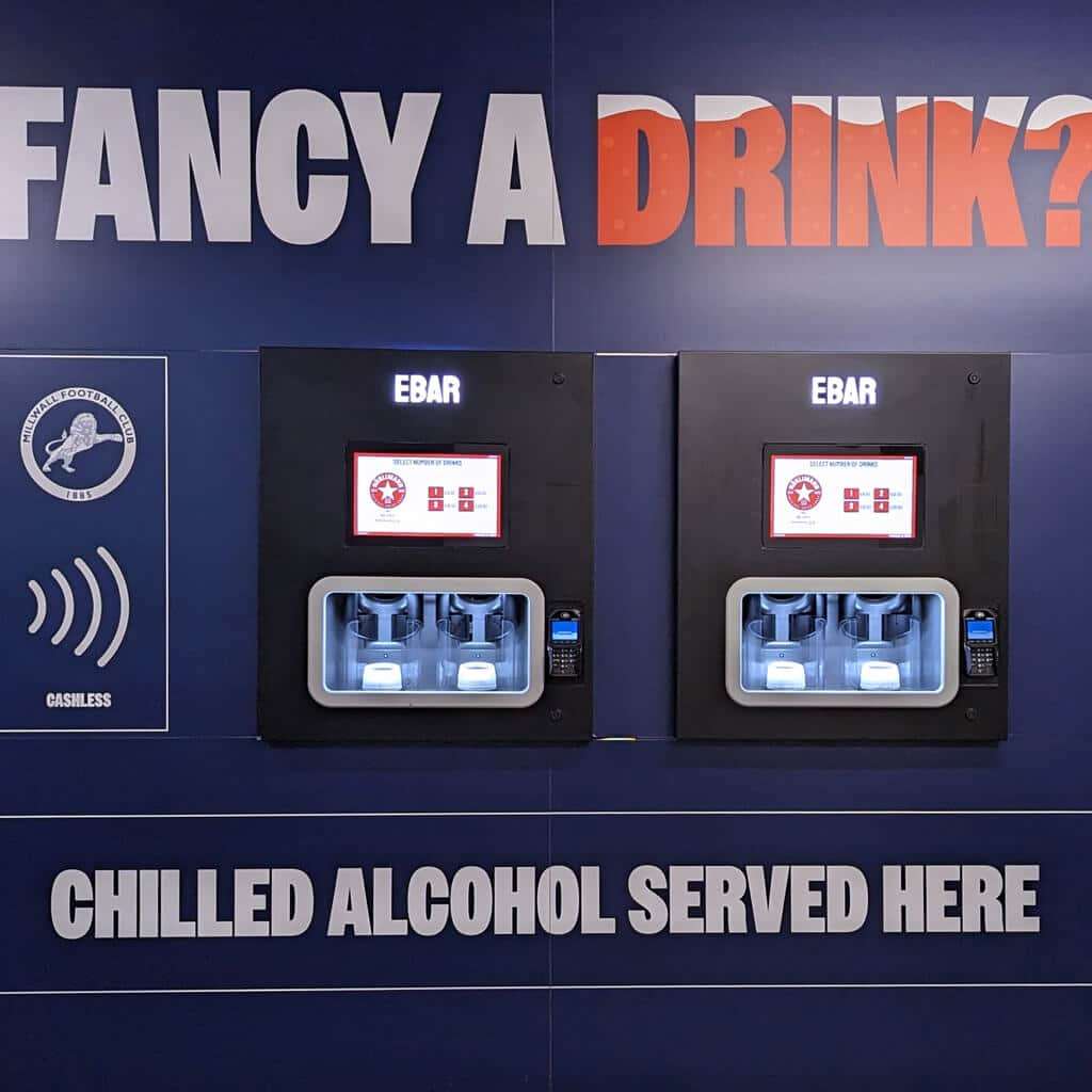 A club-branded 2-unit Beerwall at The Den, Millwall FC