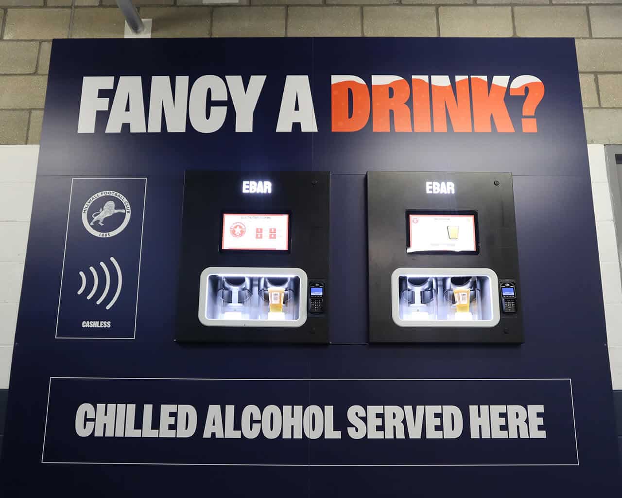 A club-branded 2-unit Beerwall at The Den, Millwall FC