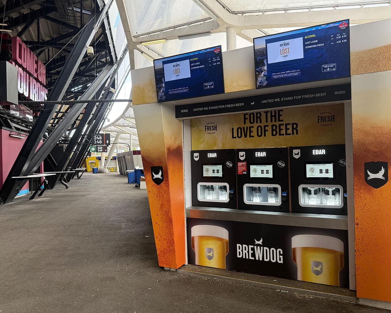 Brewdog branded 3-unit Beerwall at the London Stadium, West Ham Utd FC