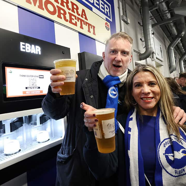 Fans enjoying Beerwall at the Amex Stadium, Brighton and Hove Albion FC